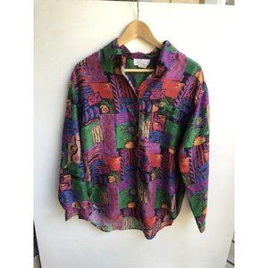 VINTAGE K ARNOLD LONG SLEEVE 100% SILK SHIRT COLORFUL